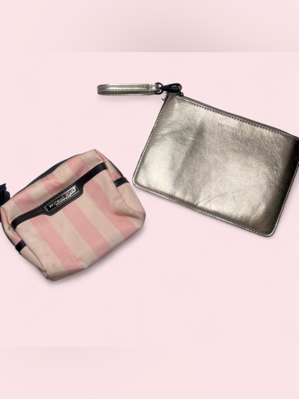 Vintage Victoria's Secret pink & gold makeup bags